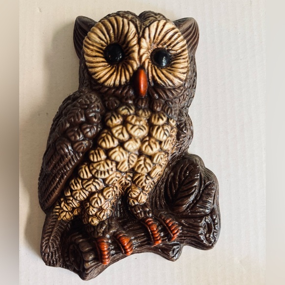 Set of 4 Vtg.70s HOMCO whimsical adorable hanging 3D brown owls.Made of resin. - Picture 7 of 8